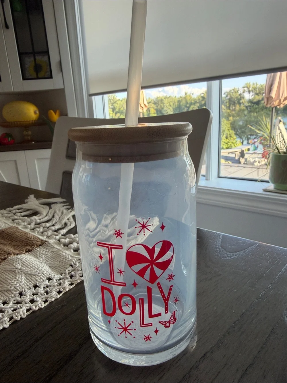 Dolly  Pink & Green Holiday Glass Tumbler Set with Bamboo Lids